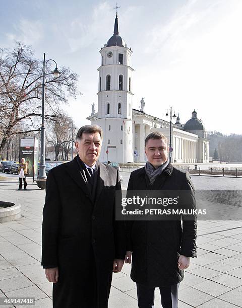 Lithuanian Prime Minister Algirdas Butkevicius welcomes Estonian Prime Minister Taavi Roivas prior to the opening session of the Baltic Council of...