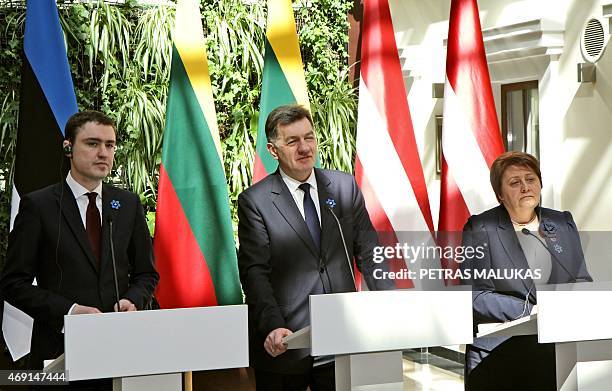 Estonian Prime Minister Taavi Roivas , Lithuanian Prime Minister Algirdas Butkevicius and Latvia Prime Minister Laimdota Straujuma attend a press...