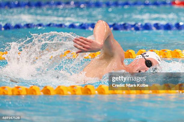 Mack Horton competes in the Men's 1500 metre Freestyle Final during day eight of the Australian National Swimming Championships at Sydney Olympic...