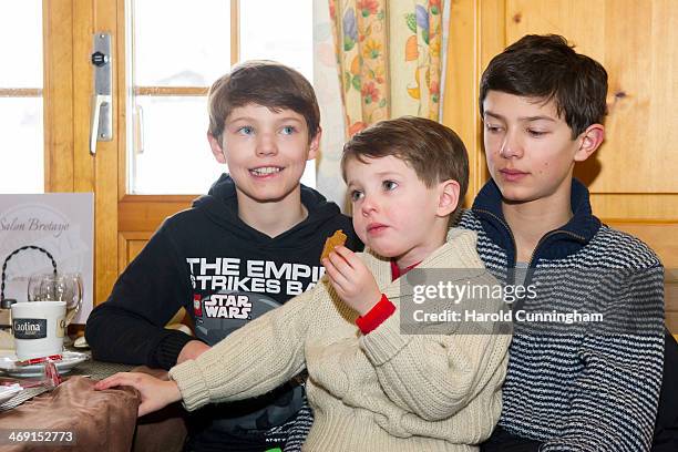 Prince Felix of Denmark, Prince Henrik of Denmark and Prince Nikolai of Denmark meet the press, whilst on skiing holiday in Villars on February 13,...