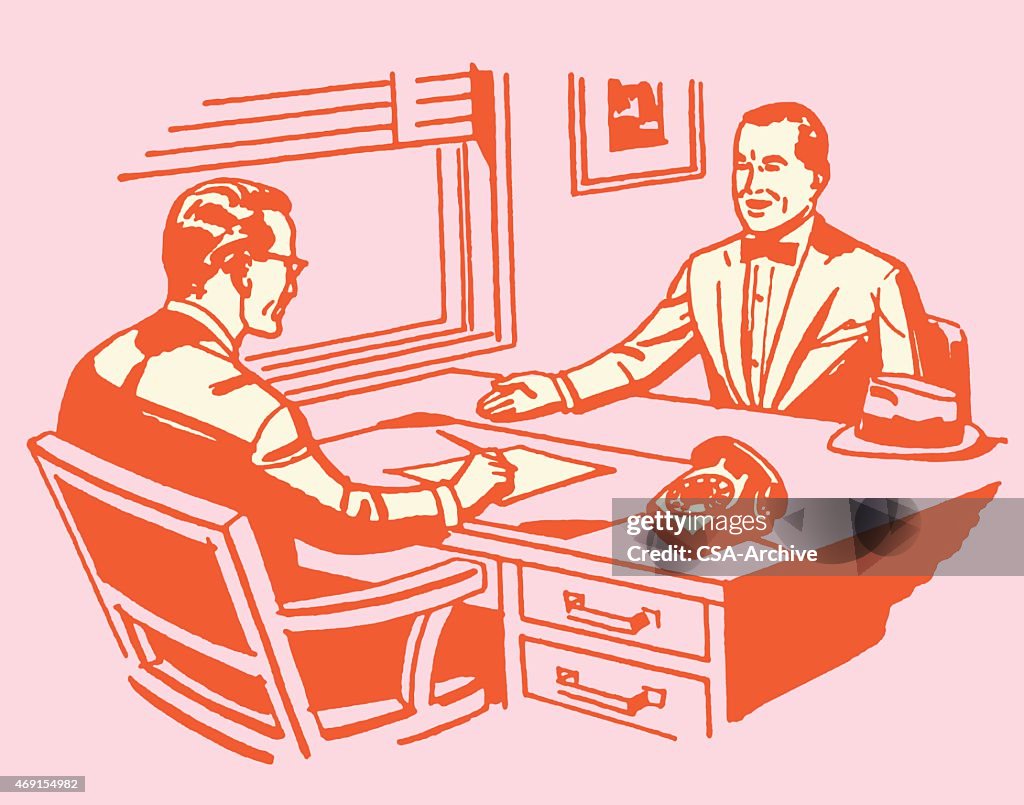 Interview Drawing Color A Job Interview Going On In A Red And Pink Color Tone High-Res Vector ...