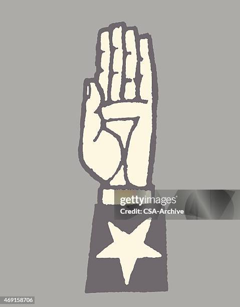 raised hand with star on cuff - pledge stock illustrations
