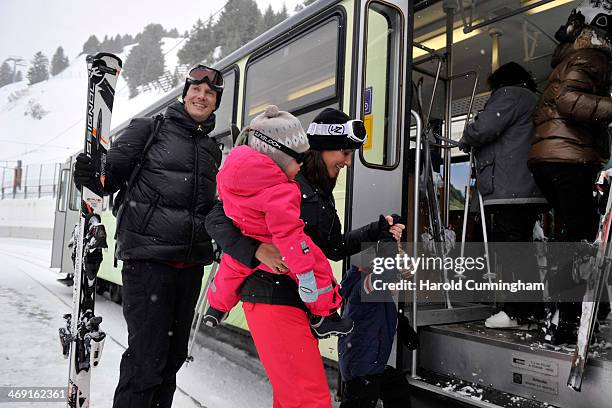 Prince Joachim of Denmark, Princess Athena of Denmark and Princess Marie of Denmark meet the press, whilst on skiing holiday in Villars on February...