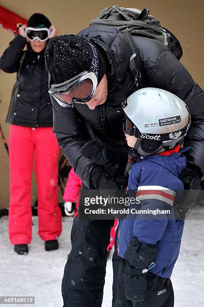 Prince Joachim of Denmark and Prince Henrik of Denmark meet the press, whilst on skiing holiday in Villars on February 13, 2014 in Villars-sur-Ollon,...