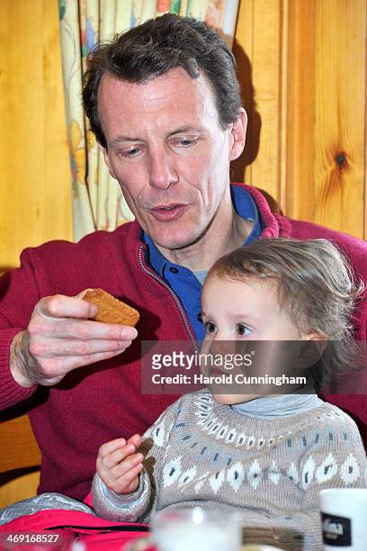 Prince Joachim of Denmark and Princess Athena of Denmark meet the press, whilst on skiing holiday in Villars on February 13, 2014 in...