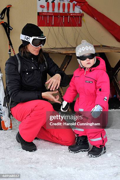 Princess Marie of Denmark and Princess Athena of Denmark meet the press, whilst on skiing holiday in Villars on February 13, 2014 in...