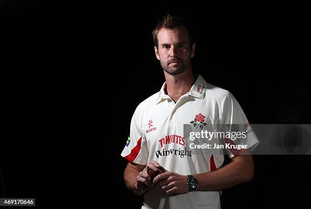 Captain Tom Smith poses during the Lancashire CCC Photocall at Old Trafford on April 10, 2015 in Manchester, England.