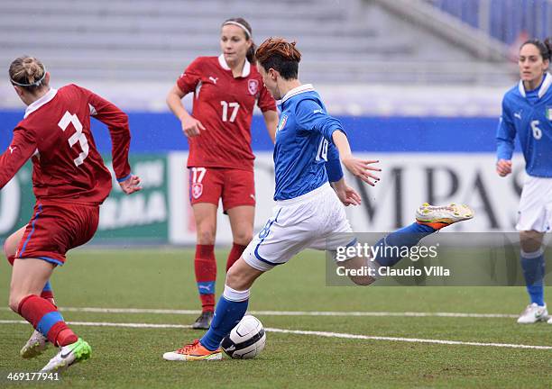 Barbara Bonansea of Italy scores the fourth goal during the FIFA Women's World Cup 2015 group 2 qualifier match between Italy and Czech Republic at...