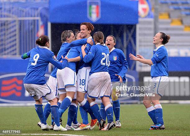 Barbara Bonansea of Italy celebrates scoring the fourth goal during the FIFA Women's World Cup 2015 group 2 qualifier match between Italy and Czech...