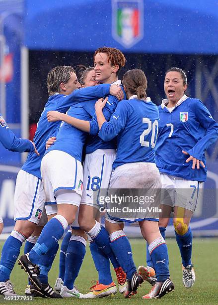Barbara Bonansea of Italy celebrates scoring the fourth goal during the FIFA Women's World Cup 2015 group 2 qualifier match between Italy and Czech...