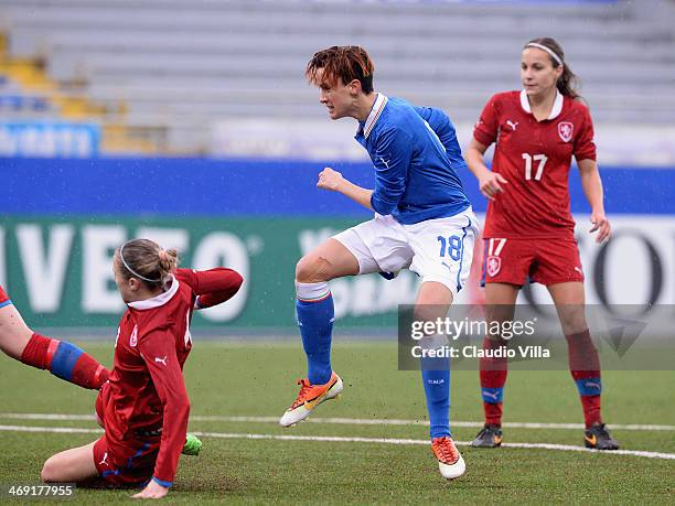 Barbara Bonansea of Italy scores the fourth goal during the FIFA Women's World Cup 2015 group 2 qualifier match between Italy and Czech Republic at...