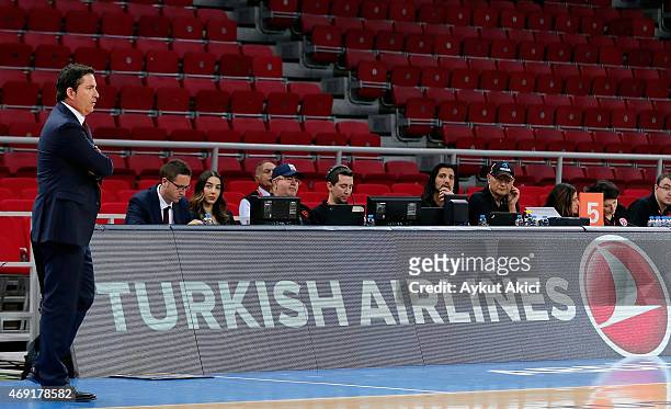 Xavi Pascual, Head Coach of FC Barcelona in action during the Turkish Airlines Euroleague Basketball Top 16 Date 14 game between Galatasaray Liv...