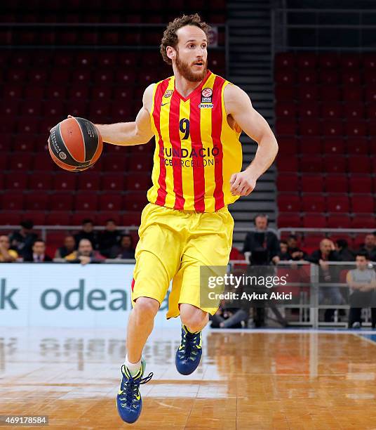Marcelinho Huertas, #9 of FC Barcelona in action during the Turkish Airlines Euroleague Basketball Top 16 Date 14 game between Galatasaray Liv...
