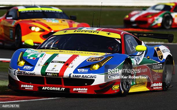 The AF Corse Ferrari F458 Italia of James Calado and Davide Rigon drives during practice for the FIA World Endurance Championship 6 Hours of...