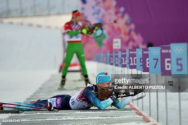 Ukraine's Serhiy Semenov competes in the Men's Biathlon 20 km Individual at the Laura Cross-Country Ski and Biathlon Center during the Sochi Winter...
