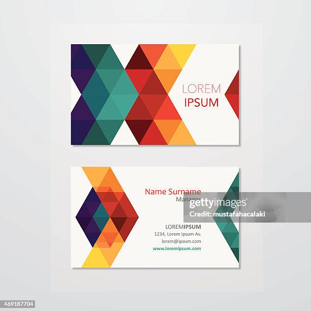 ilustraciones, imágenes clip art, dibujos animados e iconos de stock de tarjetas de visita con diseño de triángulos colorido - tarjeta de negocios
