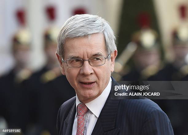 France's nuclear group Areva Chairman of the Board of Directors Philippe Varin arrives at the Elysee palace in Paris on April 10 for an official...