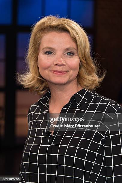 Actress Annette Frier attends the 'Koelner Treff' TV Show at the WDR Studio on April 10, 2015 in Cologne, Germany.