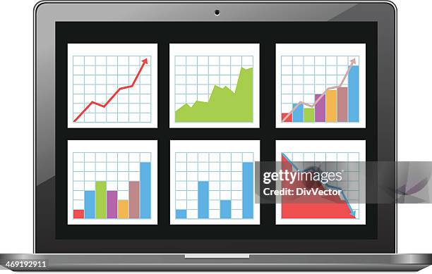 laptop with chart - computer keyboard white background stock illustrations