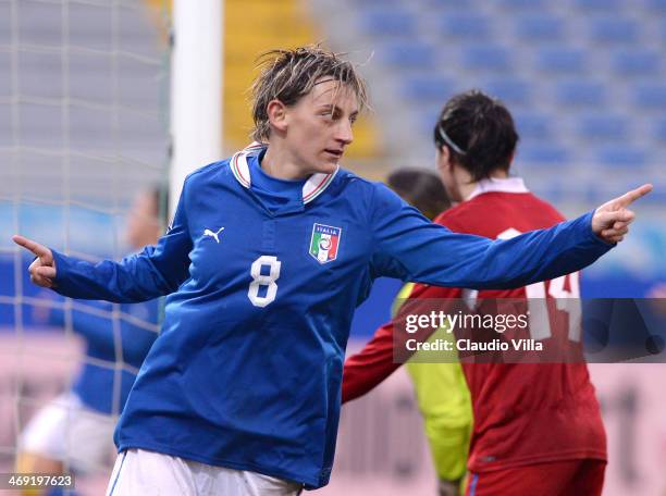 Melania Gabbiadini of Italy celebrates during the FIFA Women's World Cup 2015 group 2 qualifier match between Italy and Czech Republic at Silvio...