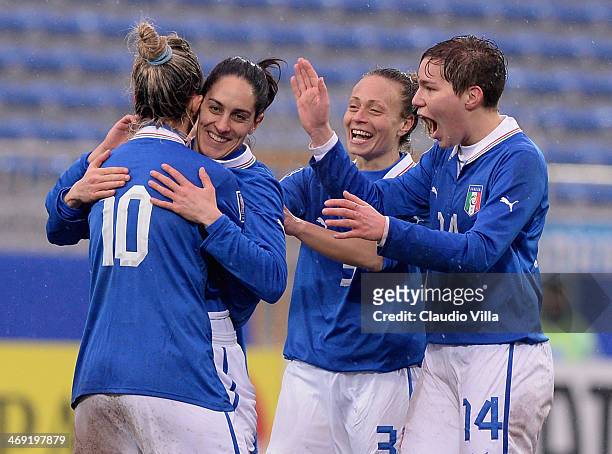 Giulia Domenichetti of Italy celebrates scoring the fifth goal during the FIFA Women's World Cup 2015 group 2 qualifier match between Italy and Czech...