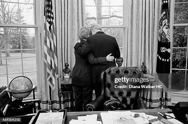 Hillary Rodham Clinton and President Bill Clinton are photographed for Time Magazine in the Oval Office on January 11, 2001 in Washington DC. CREDIT...