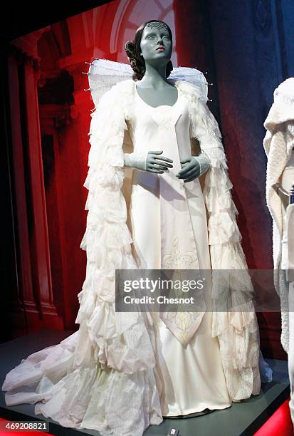 The costume of character Queen Amidala from the Star Wars film series is displayed during the presentation of the exhibition "Star Wars Identities"...