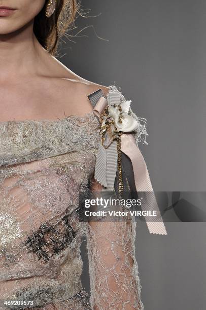 Model walks the runway during the Marchesa Ready to Wear Fall/Winter 2014-2015 show during Mercedes-Benz Fashion Week Fall 2014 on February 12, 2014...