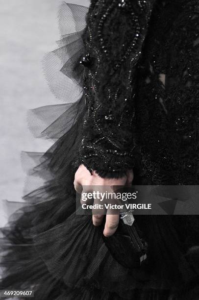 Model walks the runway during the Marchesa Ready to Wear Fall/Winter 2014-2015 show during Mercedes-Benz Fashion Week Fall 2014 on February 12, 2014...