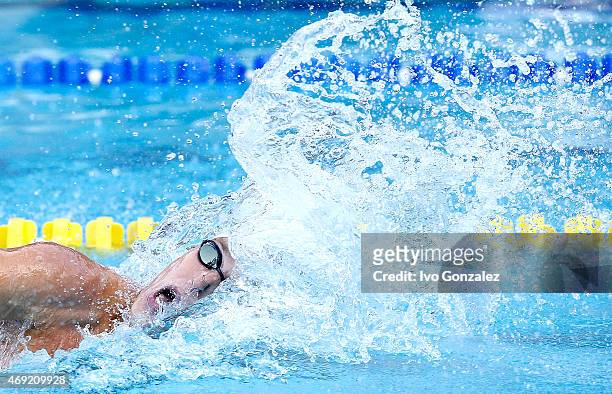 Henrique Rodrigues competes in the Men's 200m medley finals on day 5 of the Maria Lenk Swimming Trophy 2015 at Fluminense Club on April 10, 2015 in...