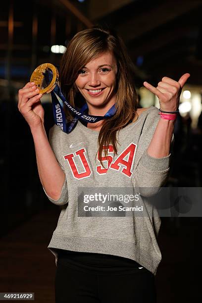 Olympian Kaitlyn Farrington visits the USA House in the Olympic Village on February 13, 2014 in Sochi, Russia.