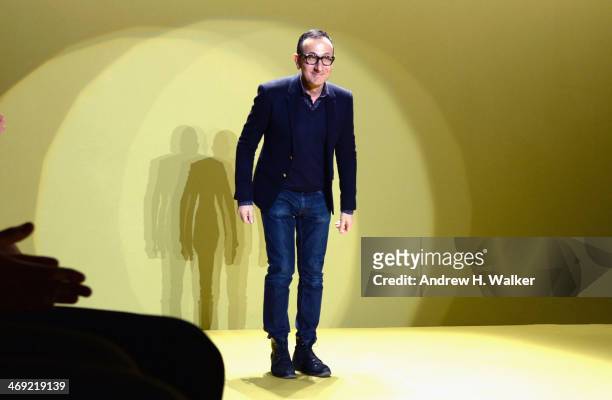 Designer Gilles Mendel attends the J. Mendel fashion show during Mercedes-Benz Fashion Week Fall 2014 at Lincoln Center for the Performing Arts on...