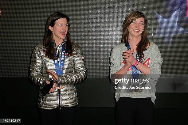 Olympians Kelly Clark and Kaitlyn Farrington visits the USA House in the Olympic Village on February 13, 2014 in Sochi, Russia.