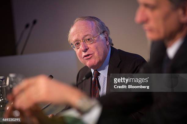 Paolo Scaroni, chief executive officer of Eni SpA, speaks during a news conference following the company's 2014-2017 strategy presentation in London,...