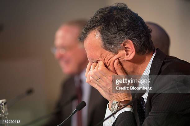 Giuseppe Recchi, chairman of Eni SpA, reacts during a news conference following the company's 2014-2017 strategy presentation in London, U.K., on...