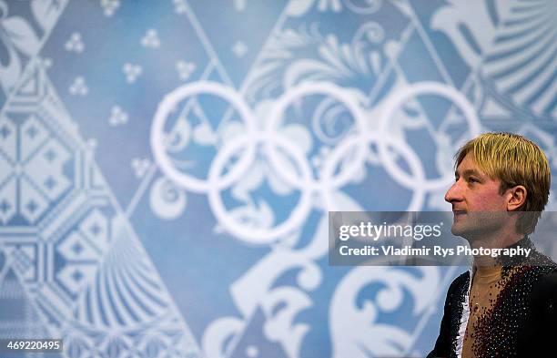 Evgeny Plyushchenko of Russia leaves the stadium after his injury at a warm up during the Men's Figure Skating Short Program on day 6 of the Sochi...