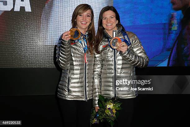 Olympians Kaitlyn Farrington and Kelly Clark visit the USA House in the Olympic Village on February 13, 2014 in Sochi, Russia.