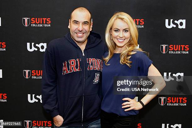 Suits College Tour at University of Arizona on Tuesday, February 11, 2014" -- Pictured: Rick Hoffman, Amanda Schull --