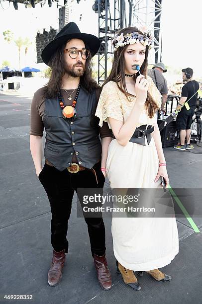 Musicians Sean Lennon and Charlotte Kemp Muhl of The Ghost of a Saber Tooth Tiger pose onstage during day 1 of the 2015 Coachella Valley Music & Arts...