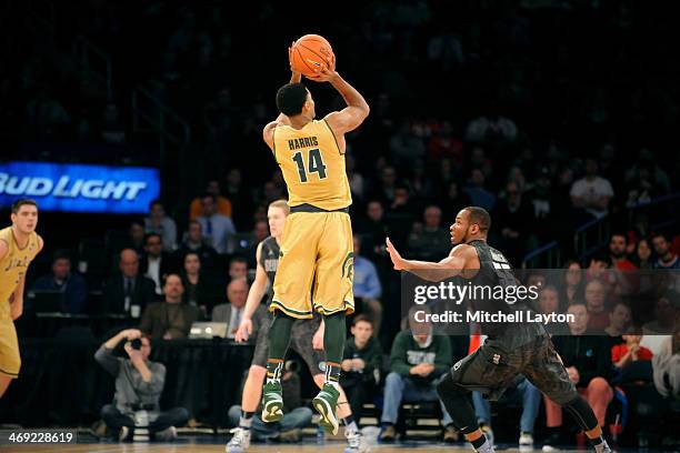 Gary Harris of the Michigan State Spartans takes a jump shot during a college basketball game against the Georgetown Hoyas on February 1, 2014 at...