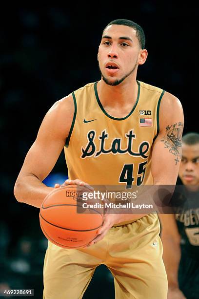 Denzel Valentine of the Michigan State Spartans takes a foul shot during a college basketball game against the Georgetown Hoyas on February 1, 2014...