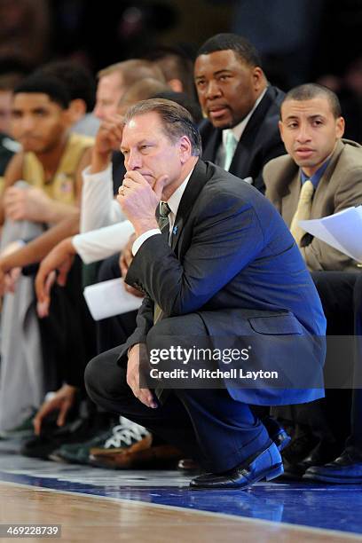 Head coach Tom Izzo of the Michigan State Spartans looks on during a college basketball game against the Georgetown Hoyas on February 1, 2014 at...