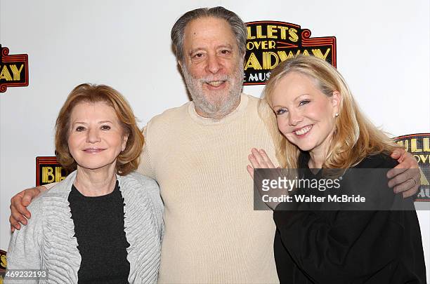 Producer Letty Aronson, Producer Julian Schlossberg and Director Susan Stroman attend the Meet & Greet the cast of 'Bullets Over Broadway' on...