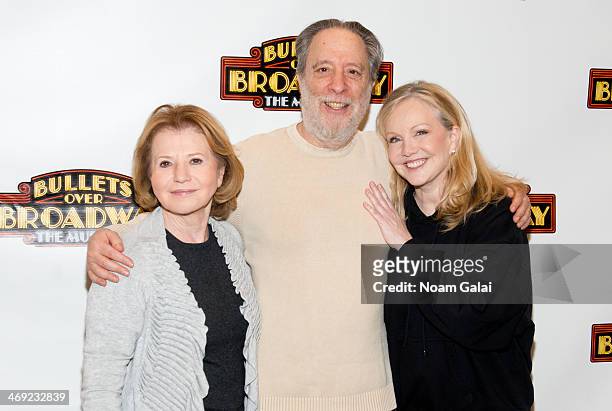 Producer Letty Aronson, Producer Julian Schlossberg and Director Susan Stroman attend the "Bullets Over Broadway" Rehearsal Press Preview at The New...