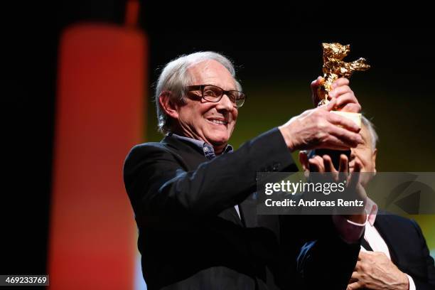 Ken Loach receives his Honoray Golden Bear during the 64th Berlinale International Film Festival at Berlinale Palast on February 13, 2014 in Berlin,...