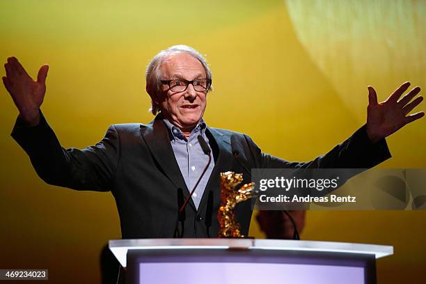 Ken Loach receives his Honoray Golden Bear during the 64th Berlinale International Film Festival at Berlinale Palast on February 13, 2014 in Berlin,...