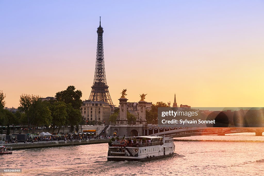 Tourboats on Seine River at Sunset, Paris