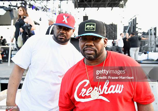 Recording artists Ghostface Killah and Raekwon pose backstage during day 1 of the 2015 Coachella Valley Music & Arts Festival at the Empire Polo Club...