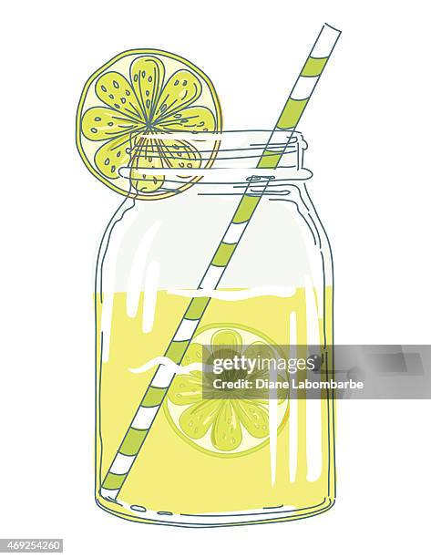sommer hand drawn mason jar mit zitrone scheiben und limonade  - limonade stock-grafiken, -clipart, -cartoons und -symbole
