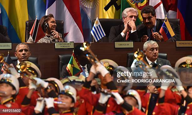 Trinidad and Tobago's Prime Minister Kamla Persad-Bissessar, Uruguay's President Tabare Vazquez and Venezuela's President Nicolas Maduro and US...